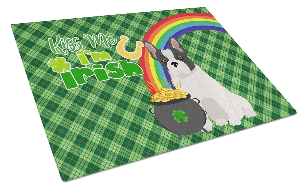 Black and White French Bulldog St. Patrick's Day Cutting Board Tempered Glass Kitchen Cutting Surface, Heat Resistant Chopping, Non-Slip Feet, Food Prep & Serving