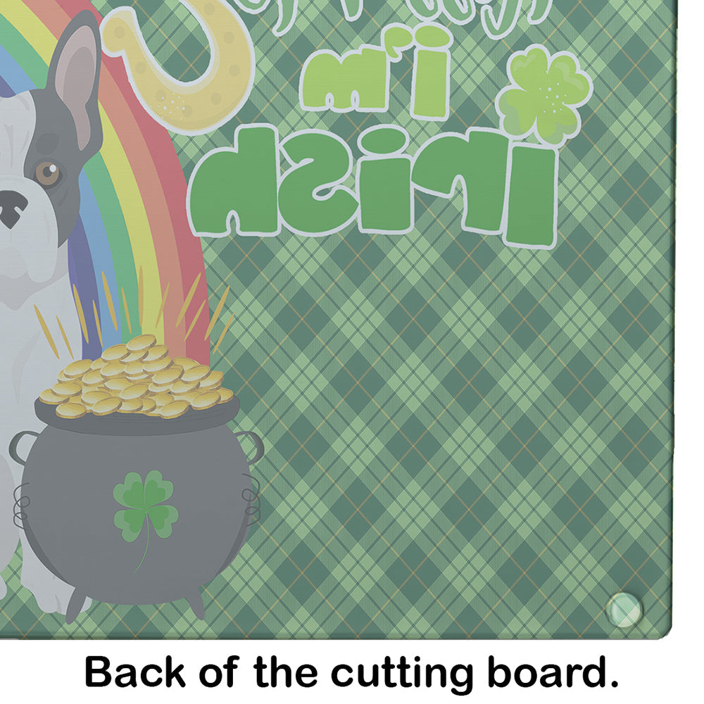 Black and White French Bulldog St. Patrick's Day Cutting Board Tempered Glass Kitchen Cutting Surface, Heat Resistant Chopping, Non-Slip Feet, Food Prep & Serving