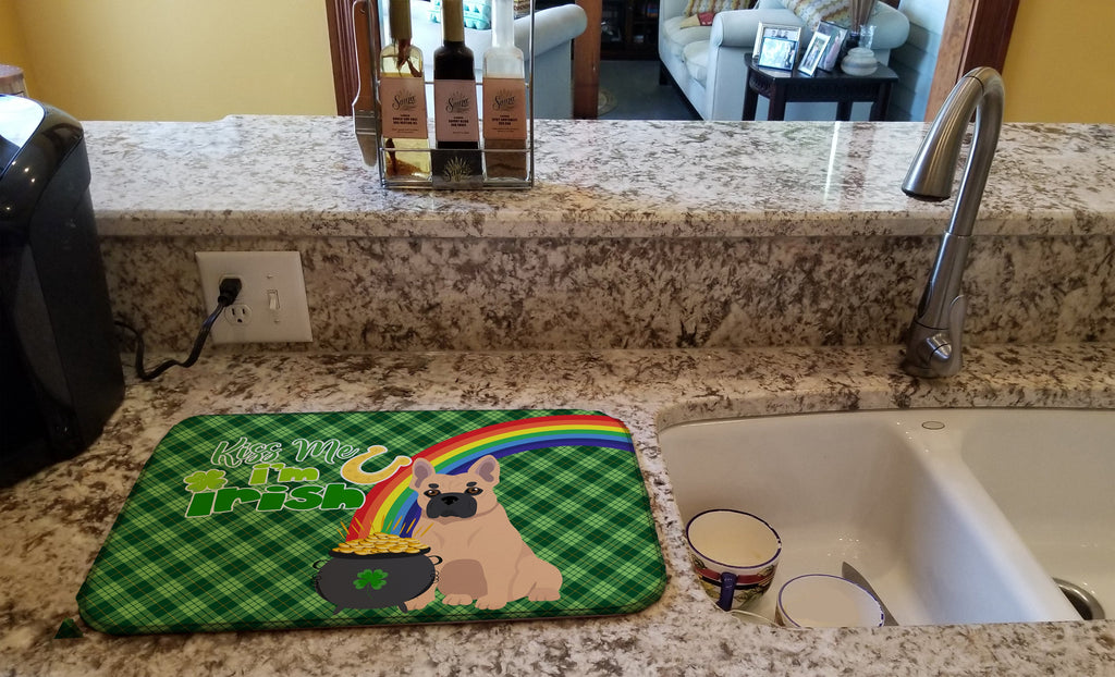 Fawn French Bulldog St. Patrick's Day Dish Drying Mat Absorbent Dish Drying Mat Pad for Kitchen Counter Dish Drainer Mat for Countertop, 14 x 21", Multicolor