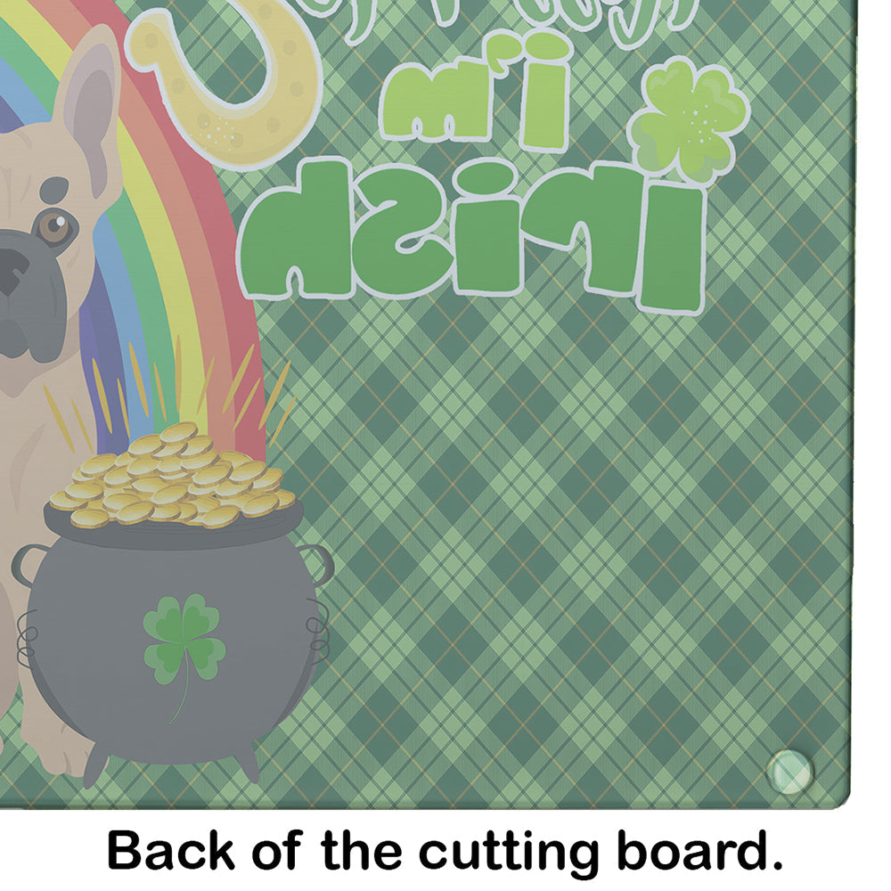 Fawn French Bulldog St. Patrick's Day Cutting Board Tempered Glass Kitchen Cutting Surface, Heat Resistant Chopping, Non-Slip Feet, Food Prep & Serving