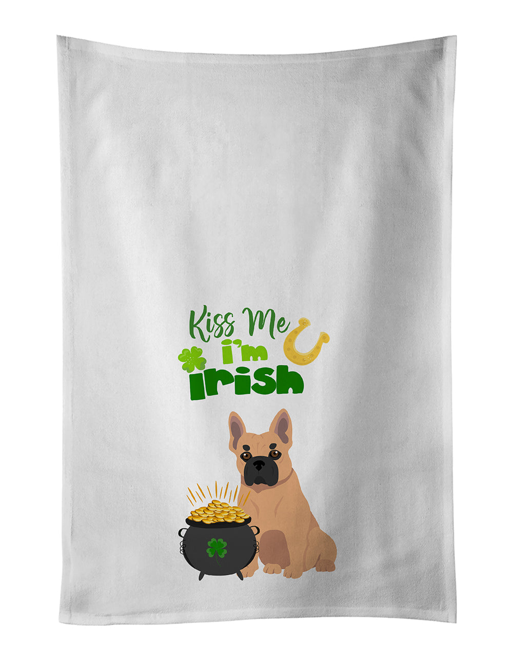Fawn French Bulldog St. Patrick's Day Kitchen Towel Set of 2 White Dish Towels Decorative Bathroom Hand towel for Hand, Face, Hair, Yoga, Tea, Dishcloth, 19 X 28", White