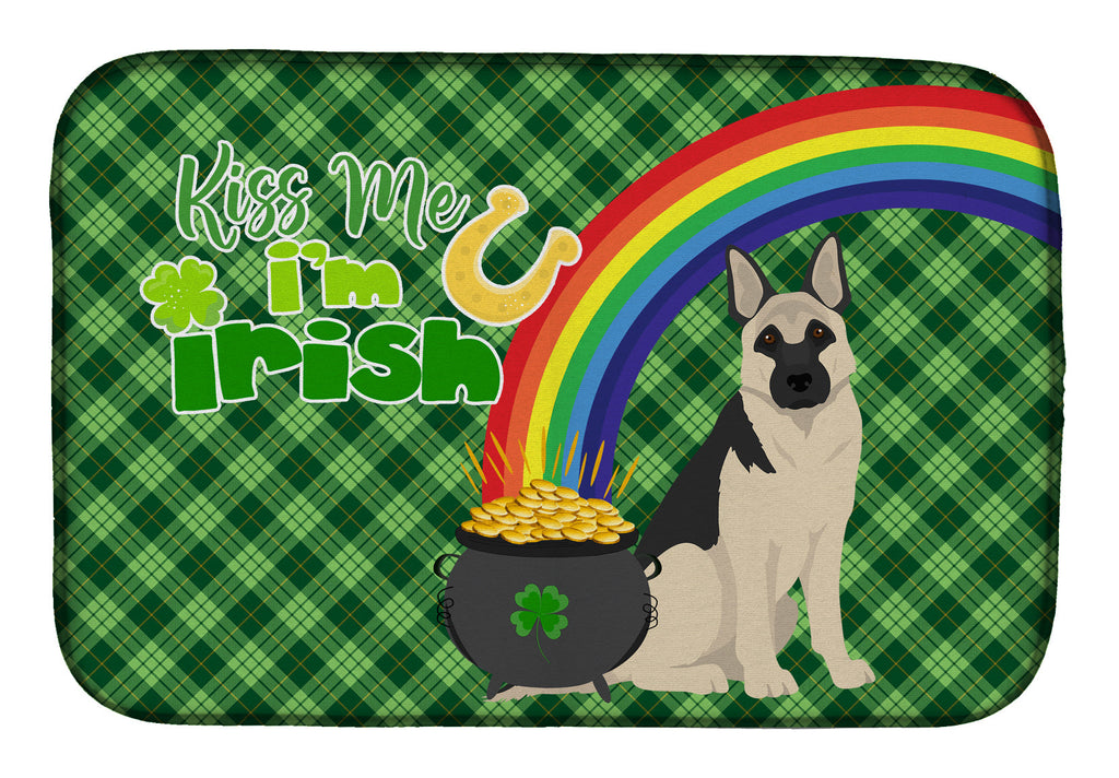 Black and Silver German Shepherd St. Patrick's Day Dish Drying Mat Absorbent Dish Drying Mat Pad for Kitchen Counter Dish Drainer Mat for Countertop, 14 x 21", Multicolor