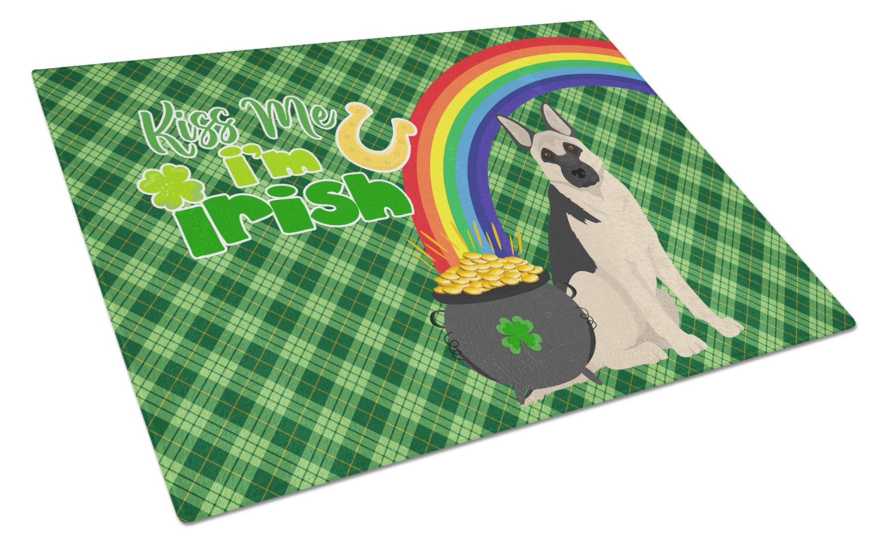 Black and Silver German Shepherd St. Patrick's Day Cutting Board Tempered Glass Kitchen Cutting Surface, Heat Resistant Chopping, Non-Slip Feet, Food Prep & Serving