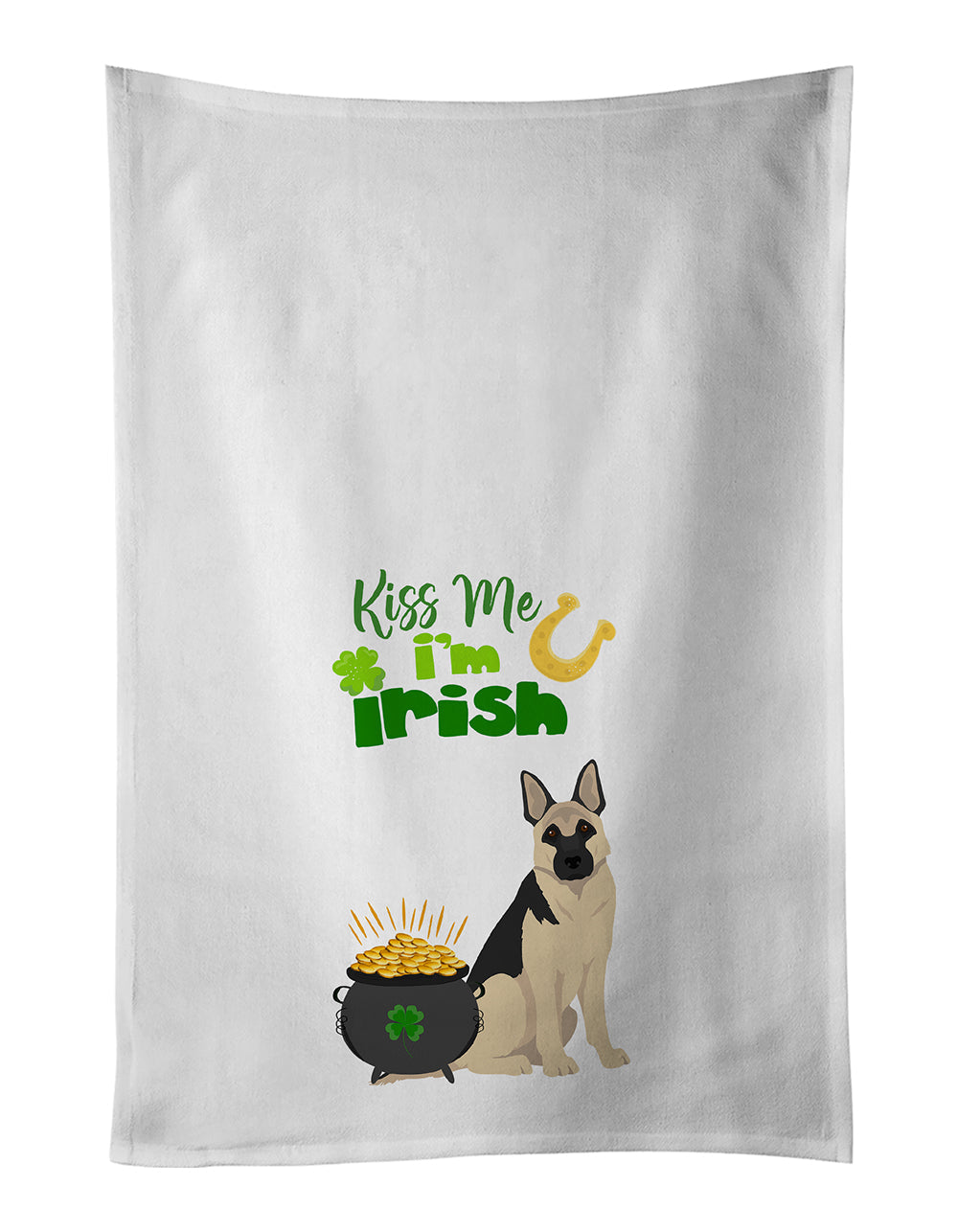 Black and Silver German Shepherd St. Patrick's Day Kitchen Towel Set of 2 White Dish Towels Decorative Bathroom Hand towel for Hand, Face, Hair, Yoga, Tea, Dishcloth, 19 X 28", White