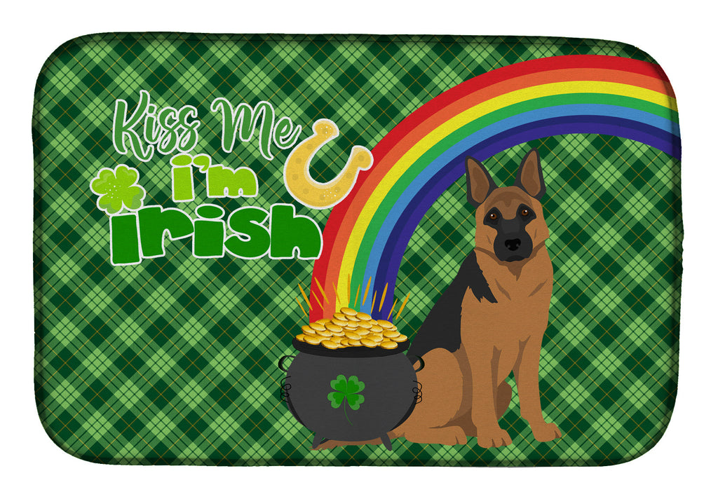 Black and Tan German Shepherd St. Patrick's Day Dish Drying Mat Absorbent Dish Drying Mat Pad for Kitchen Counter Dish Drainer Mat for Countertop, 14 x 21", Multicolor