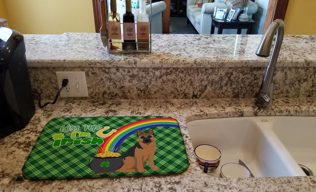 Black and Tan German Shepherd St. Patrick's Day Dish Drying Mat Absorbent Dish Drying Mat Pad for Kitchen Counter Dish Drainer Mat for Countertop, 14 x 21", Multicolor