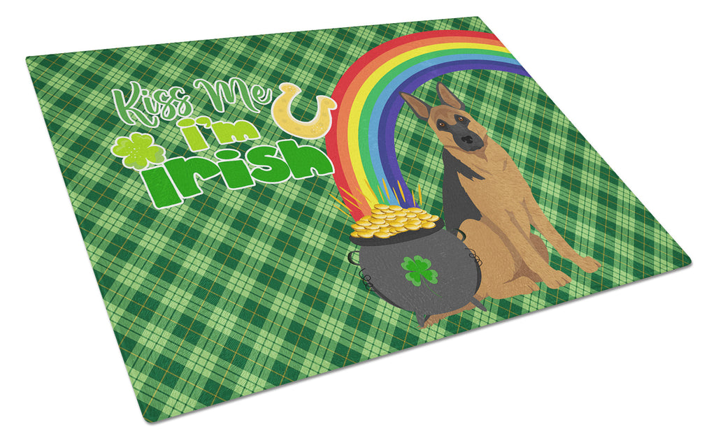 Black and Tan German Shepherd St. Patrick's Day Cutting Board Tempered Glass Kitchen Cutting Surface, Heat Resistant Chopping, Non-Slip Feet, Food Prep & Serving