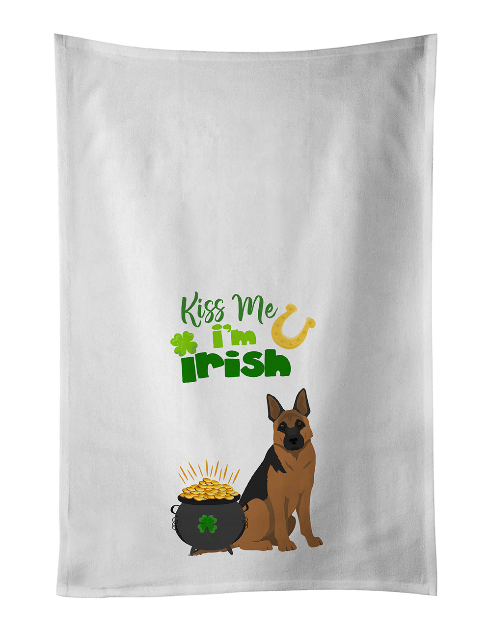 Black and Tan German Shepherd St. Patrick's Day Kitchen Towel Set of 2 White Dish Towels Decorative Bathroom Hand towel for Hand, Face, Hair, Yoga, Tea, Dishcloth, 19 X 28", White