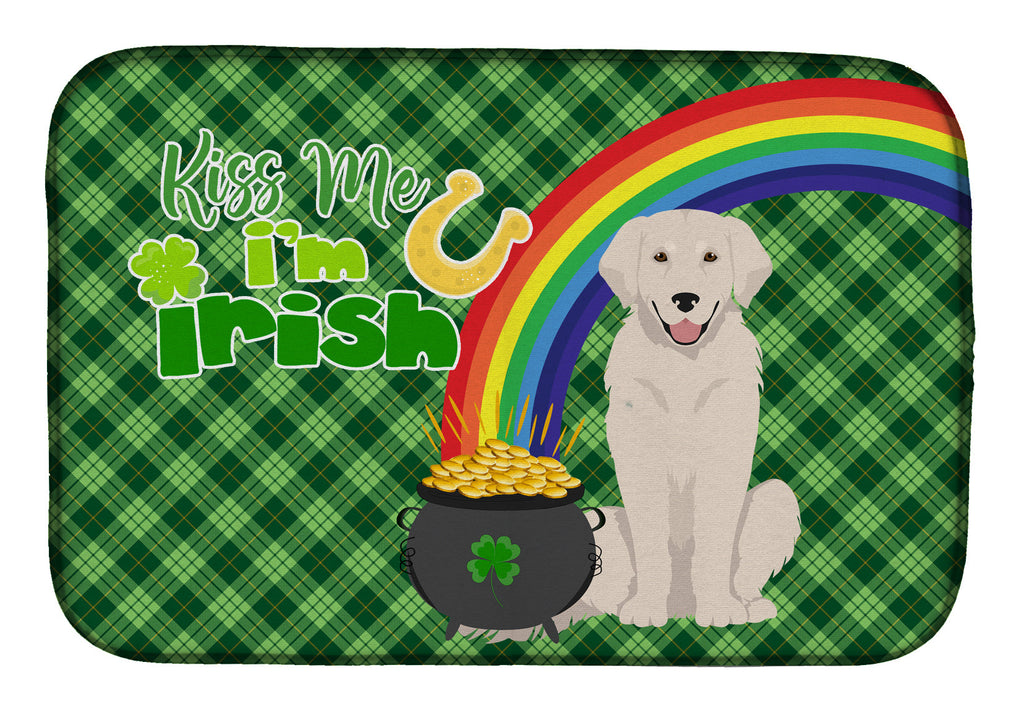 Cream Golden Retriever St. Patrick's Day Dish Drying Mat Absorbent Dish Drying Mat Pad for Kitchen Counter Dish Drainer Mat for Countertop, 14 x 21", Multicolor