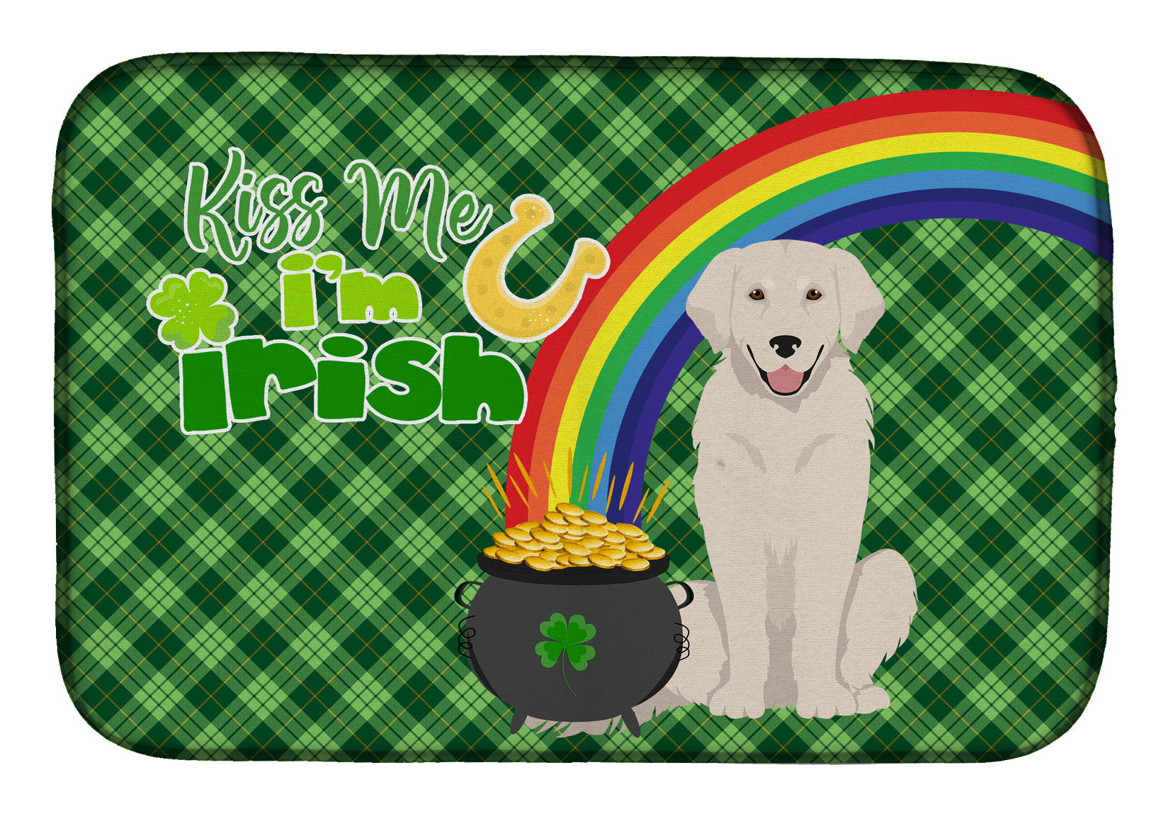 Cream Golden Retriever St. Patrick's Day Dish Drying Mat Absorbent Dish Drying Mat Pad for Kitchen Counter Dish Drainer Mat for Countertop, 14 x 21", Multicolor