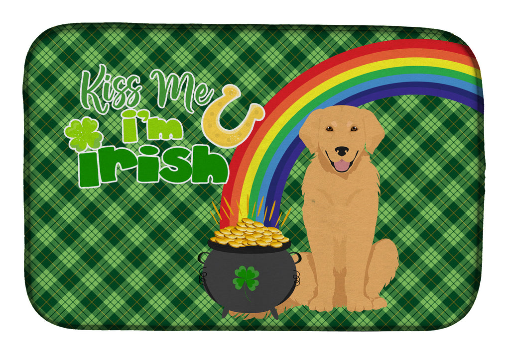 Gold Golden Retriever St. Patrick's Day Dish Drying Mat Absorbent Dish Drying Mat Pad for Kitchen Counter Dish Drainer Mat for Countertop, 14 x 21", Multicolor