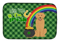Gold Golden Retriever St. Patrick's Day Dish Drying Mat Absorbent Dish Drying Mat Pad for Kitchen Counter Dish Drainer Mat for Countertop, 14 x 21", Multicolor