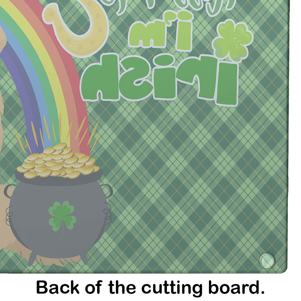 Gold Golden Retriever St. Patrick's Day Cutting Board Tempered Glass Kitchen Cutting Surface, Heat Resistant Chopping, Non-Slip Feet, Food Prep & Serving