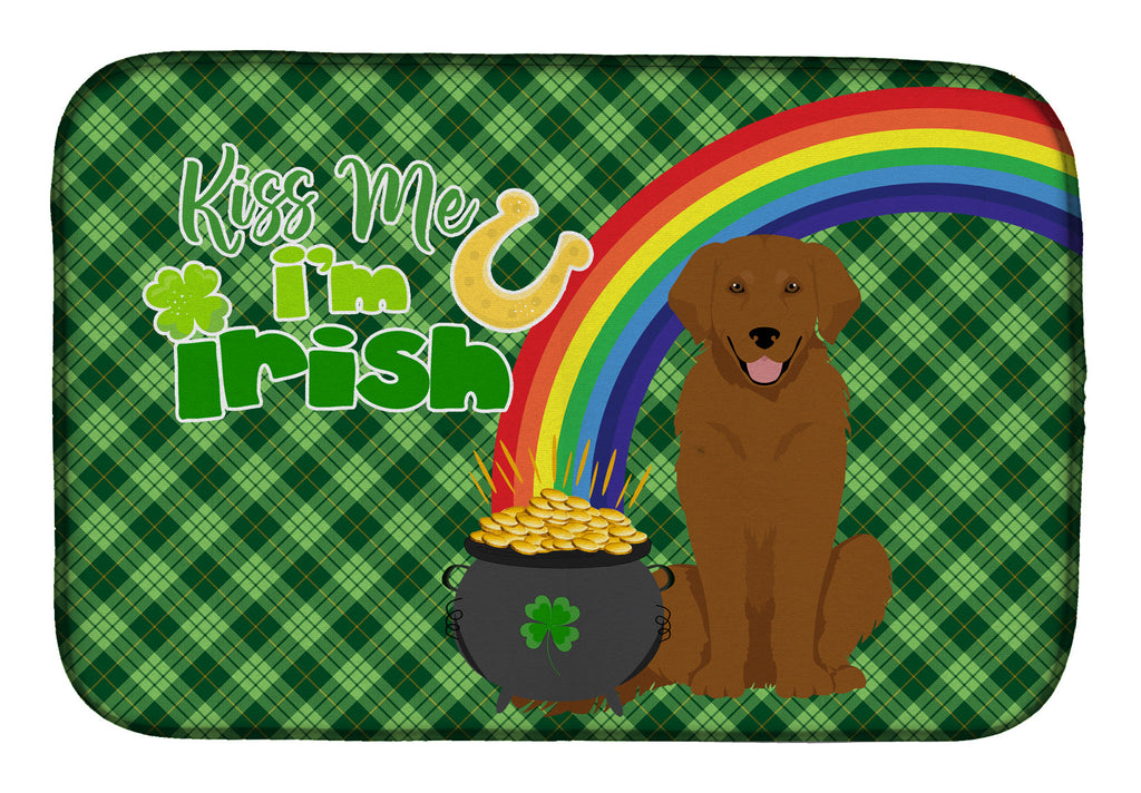 Mahogany Golden Retriever St. Patrick's Day Dish Drying Mat Absorbent Dish Drying Mat Pad for Kitchen Counter Dish Drainer Mat for Countertop, 14 x 21", Multicolor
