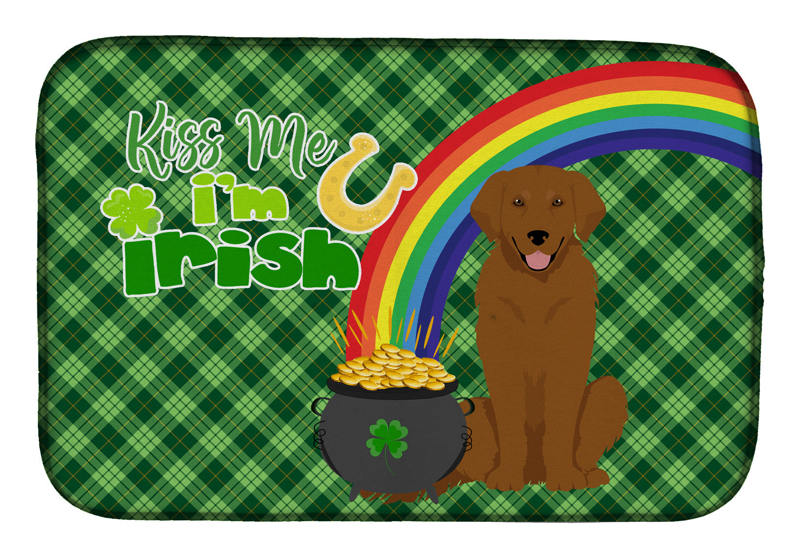 Mahogany Golden Retriever St. Patrick's Day Dish Drying Mat Absorbent Dish Drying Mat Pad for Kitchen Counter Dish Drainer Mat for Countertop, 14 x 21", Multicolor