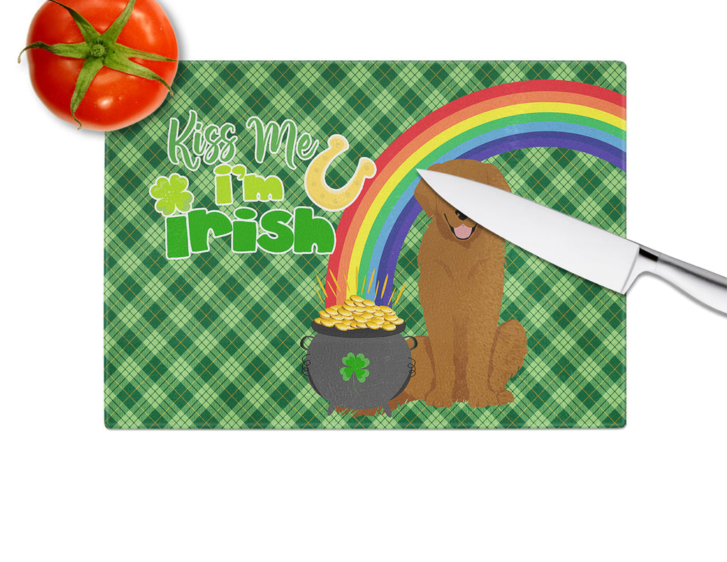 Mahogany Golden Retriever St. Patrick's Day Cutting Board Tempered Glass Kitchen Cutting Surface, Heat Resistant Chopping, Non-Slip Feet, Food Prep & Serving
