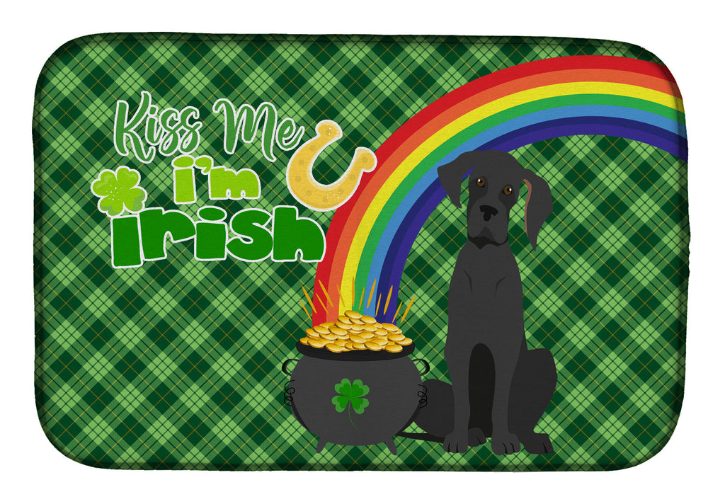 Black Great Dane St. Patrick's Day Dish Drying Mat Absorbent Dish Drying Mat Pad for Kitchen Counter Dish Drainer Mat for Countertop, 14 x 21", Multicolor