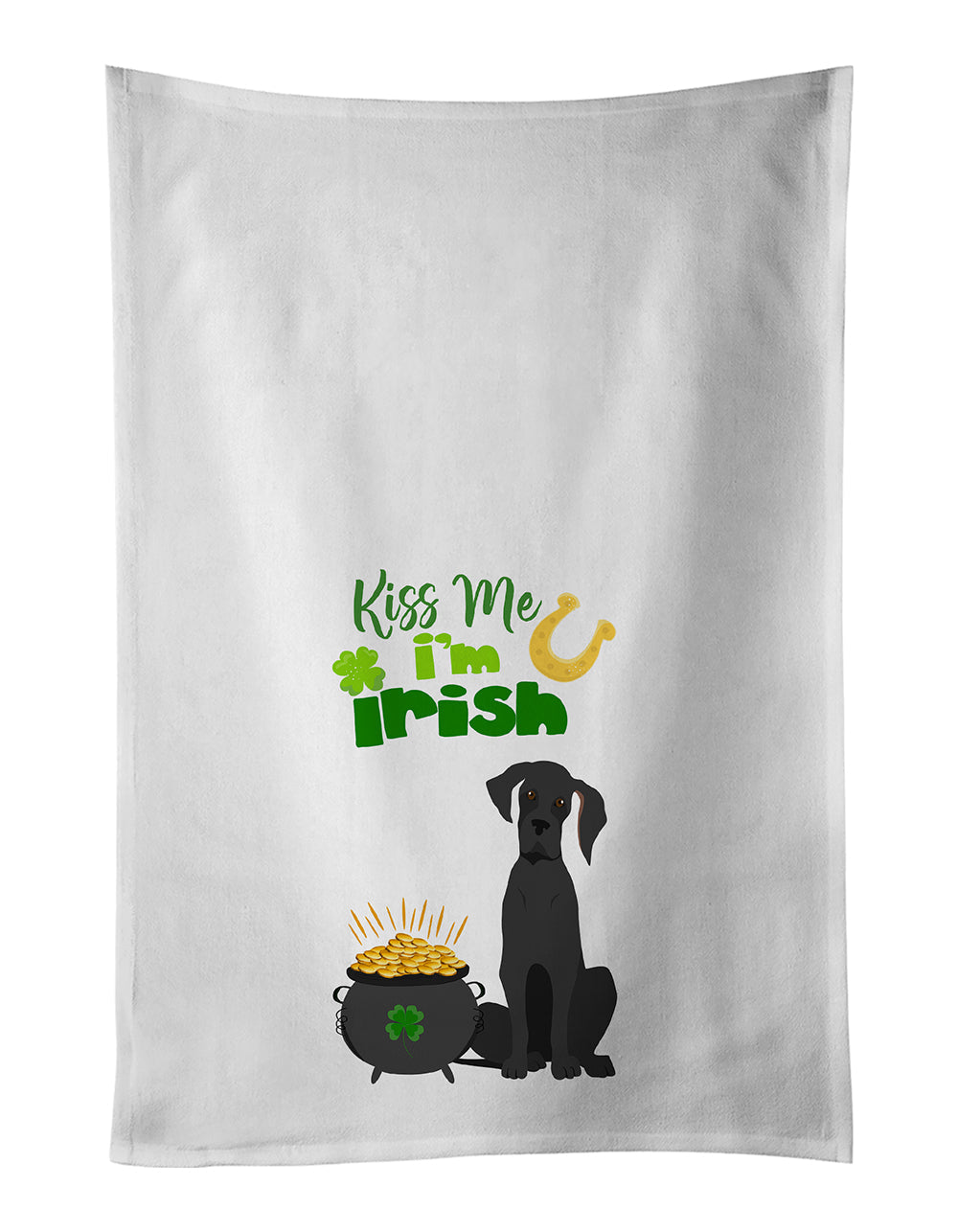 Black Great Dane St. Patrick's Day Kitchen Towel Set of 2 White Dish Towels Decorative Bathroom Hand towel for Hand, Face, Hair, Yoga, Tea, Dishcloth, 19 X 28", White