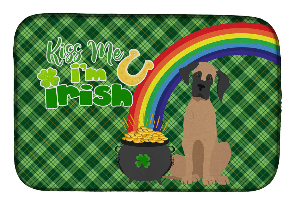 Fawn Great Dane St. Patrick's Day Dish Drying Mat Absorbent Dish Drying Mat Pad for Kitchen Counter Dish Drainer Mat for Countertop, 14 x 21", Multicolor