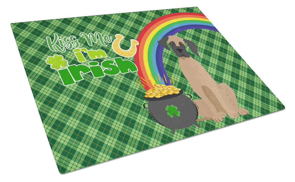 Fawn Great Dane St. Patrick's Day Cutting Board Tempered Glass Kitchen Cutting Surface, Heat Resistant Chopping, Non-Slip Feet, Food Prep & Serving