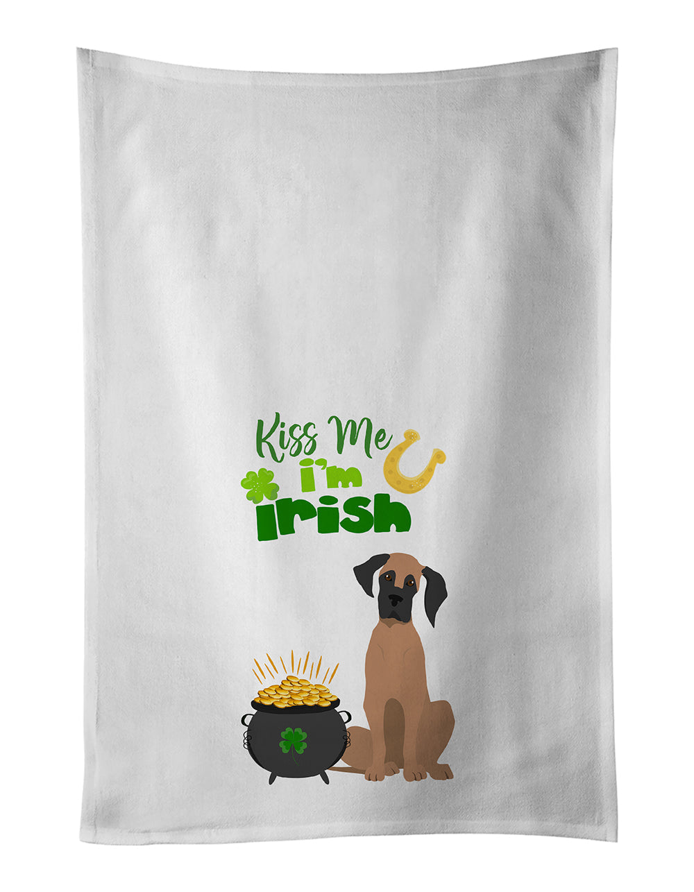 Fawn Great Dane St. Patrick's Day Kitchen Towel Set of 2 White Dish Towels Decorative Bathroom Hand towel for Hand, Face, Hair, Yoga, Tea, Dishcloth, 19 X 28", White