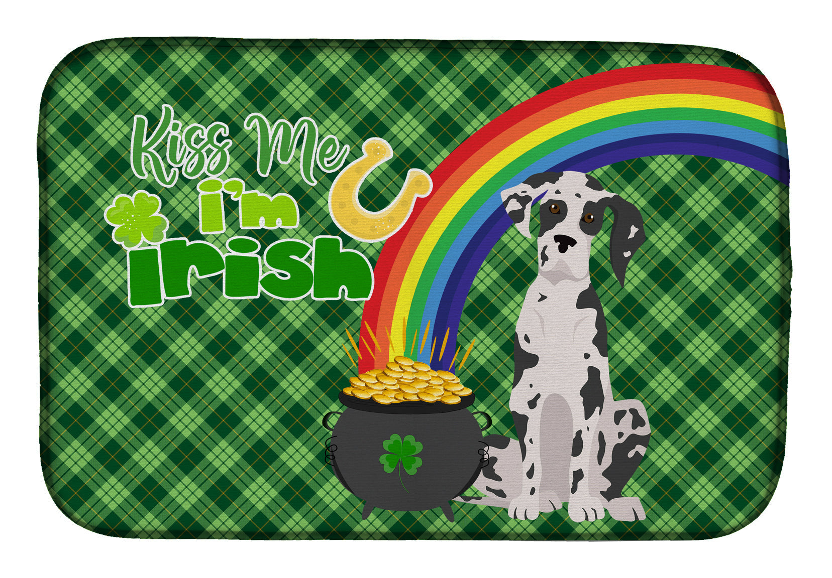 Harlequin Great Dane St. Patrick's Day Dish Drying Mat Absorbent Dish Drying Mat Pad for Kitchen Counter Dish Drainer Mat for Countertop, 14 x 21", Multicolor