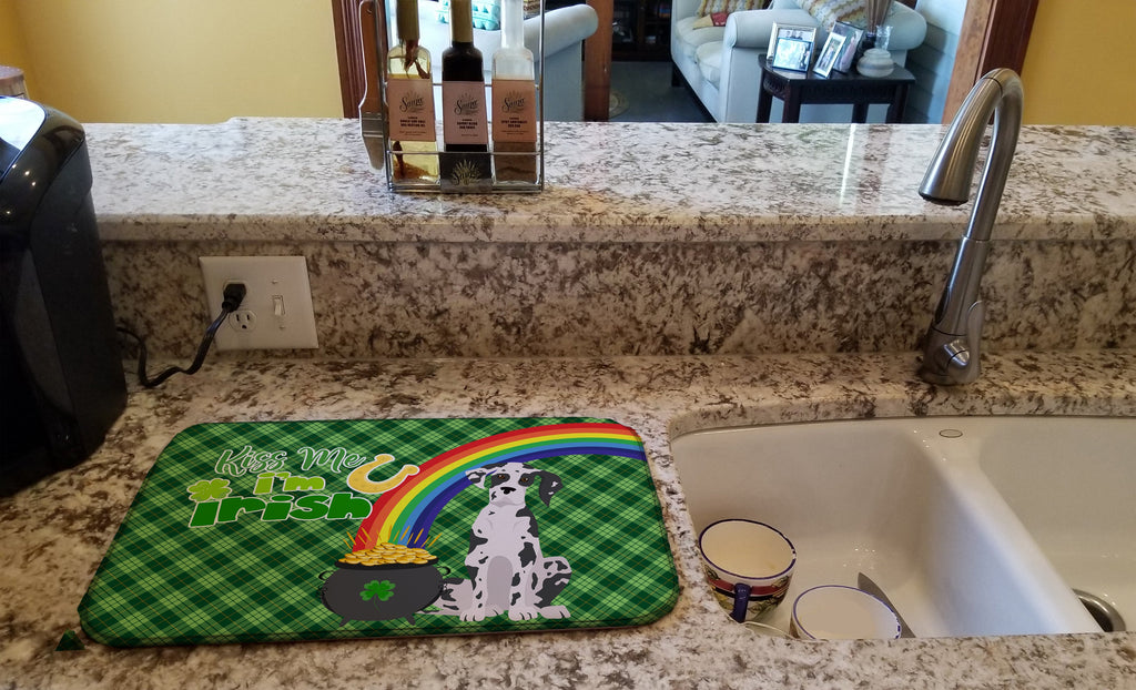 Harlequin Great Dane St. Patrick's Day Dish Drying Mat Absorbent Dish Drying Mat Pad for Kitchen Counter Dish Drainer Mat for Countertop, 14 x 21", Multicolor