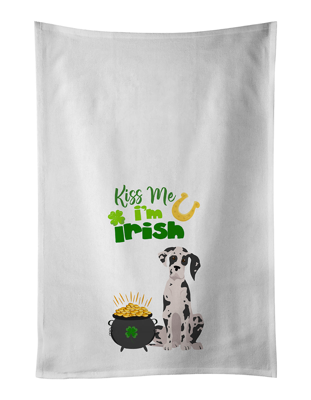 Harlequin Great Dane St. Patrick's Day Kitchen Towel Set of 2 White Dish Towels Decorative Bathroom Hand towel for Hand, Face, Hair, Yoga, Tea, Dishcloth, 19 X 28", White