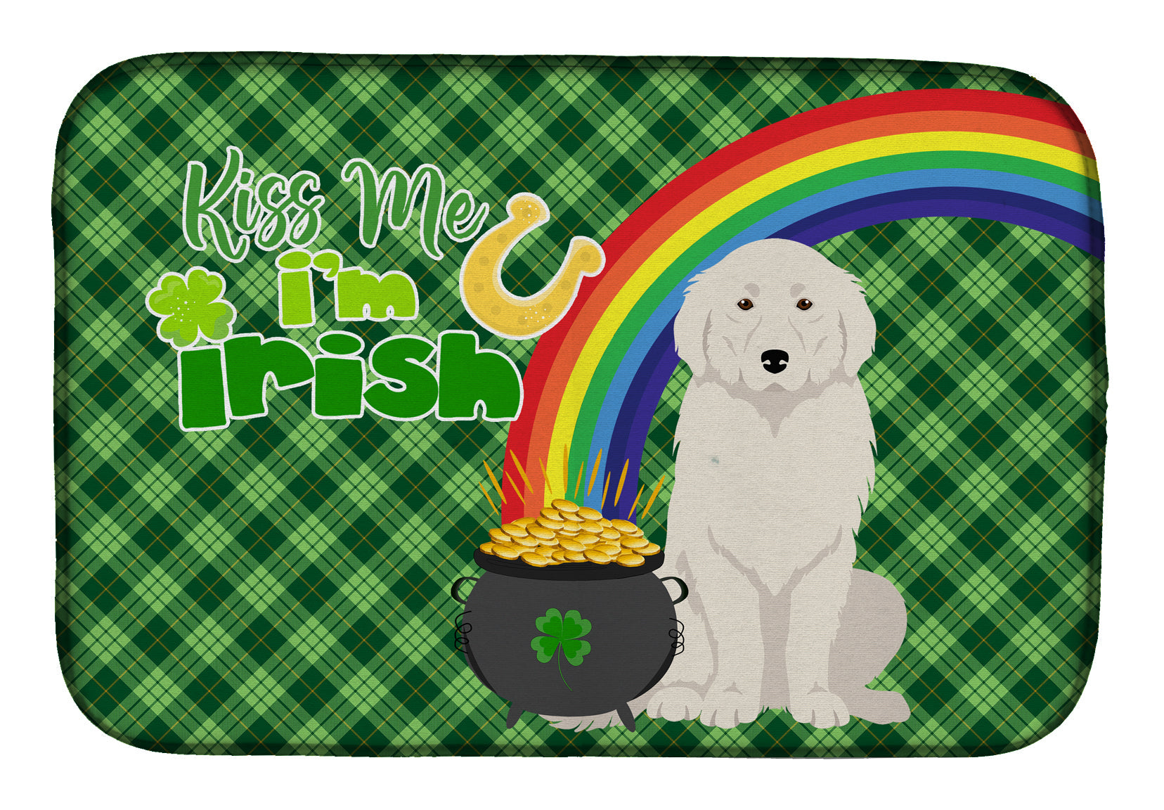 Great Pyrenees St. Patrick's Day Dish Drying Mat Absorbent Dish Drying Mat Pad for Kitchen Counter Dish Drainer Mat for Countertop, 14 x 21", Multicolor