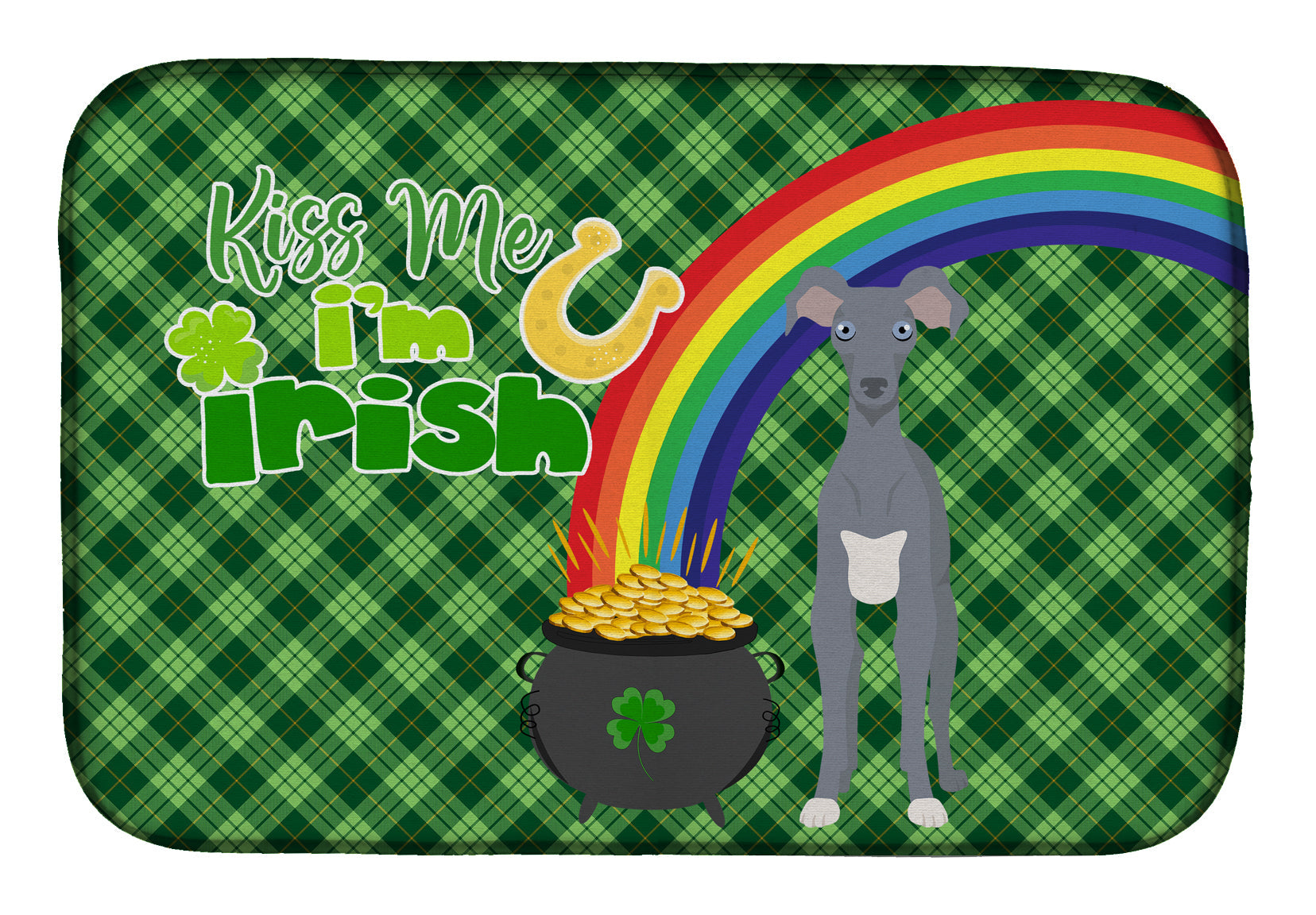 Gray Italian Greyhound St. Patrick's Day Dish Drying Mat Absorbent Dish Drying Mat Pad for Kitchen Counter Dish Drainer Mat for Countertop, 14 x 21", Multicolor
