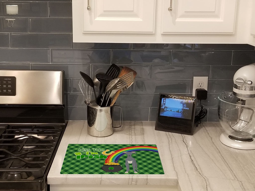 Gray Italian Greyhound St. Patrick's Day Cutting Board Tempered Glass Kitchen Cutting Surface, Heat Resistant Chopping, Non-Slip Feet, Food Prep & Serving