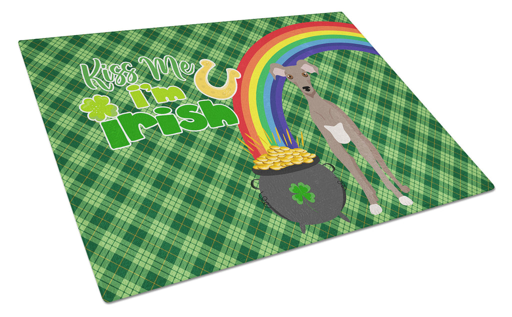 Fawn Italian Greyhound St. Patrick's Day Cutting Board Tempered Glass Kitchen Cutting Surface, Heat Resistant Chopping, Non-Slip Feet, Food Prep & Serving