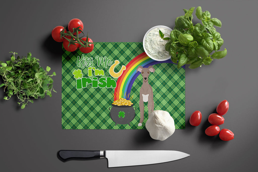 Fawn Italian Greyhound St. Patrick's Day Cutting Board Tempered Glass Kitchen Cutting Surface, Heat Resistant Chopping, Non-Slip Feet, Food Prep & Serving