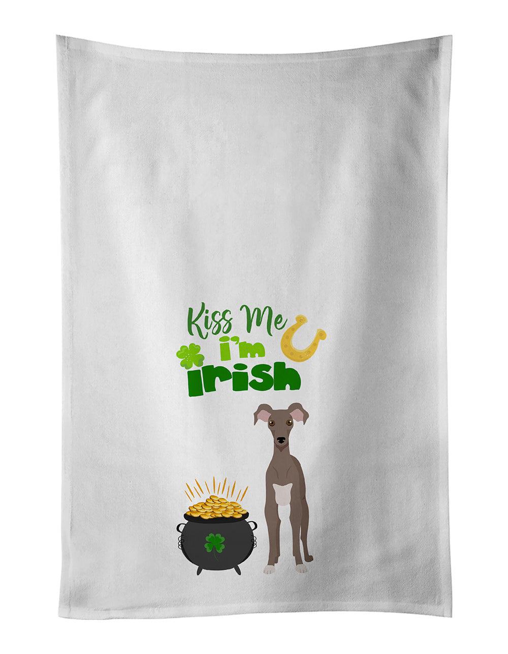 Fawn Italian Greyhound St. Patrick's Day Kitchen Towel Set of 2 White Dish Towels Decorative Bathroom Hand towel for Hand, Face, Hair, Yoga, Tea, Dishcloth, 19 X 28", White