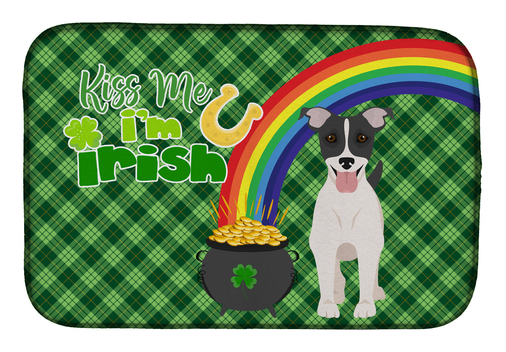 Black White Smooth Jack Russell Terrier St. Patrick's Day Dish Drying Mat Absorbent Dish Drying Mat Pad for Kitchen Counter Dish Drainer Mat for Countertop, 14 x 21", Multicolor