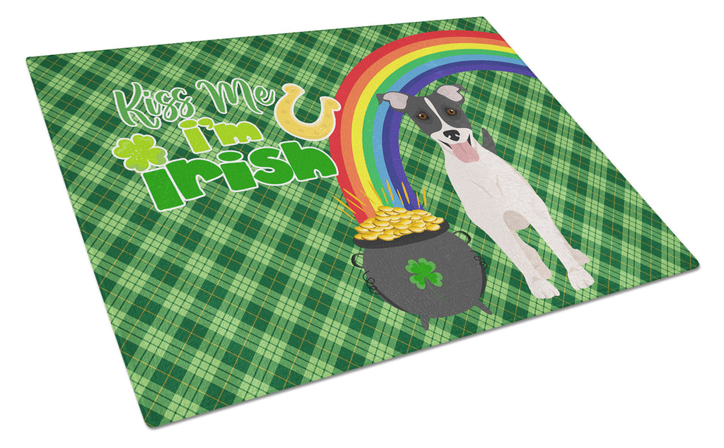 Black White Smooth Jack Russell Terrier St. Patrick's Day Cutting Board Tempered Glass Kitchen Cutting Surface, Heat Resistant Chopping, Non-Slip Feet, Food Prep & Serving