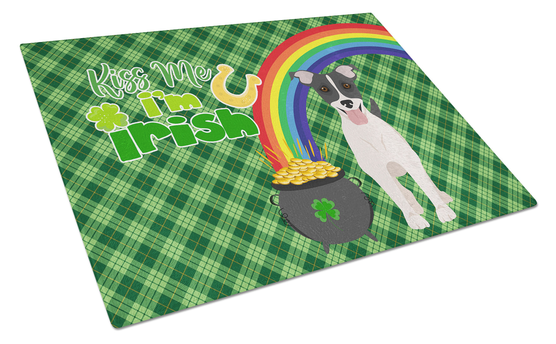 Black White Smooth Jack Russell Terrier St. Patrick's Day Cutting Board Tempered Glass Kitchen Cutting Surface, Heat Resistant Chopping, Non-Slip Feet, Food Prep & Serving
