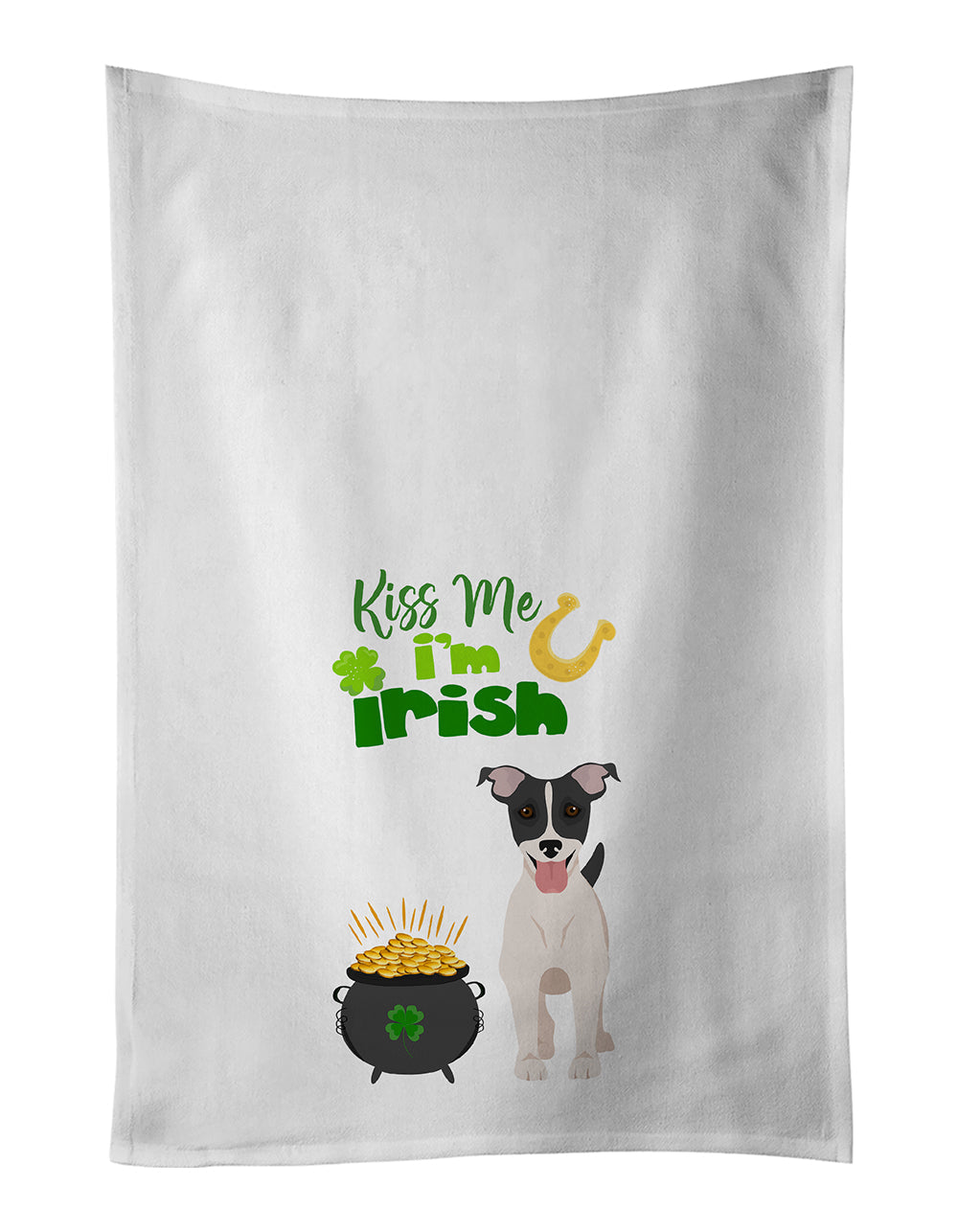 Black White Smooth Jack Russell Terrier St. Patrick's Day Kitchen Towel Set of 2 White Dish Towels Decorative Bathroom Hand towel for Hand, Face, Hair, Yoga, Tea, Dishcloth, 19 X 28", White