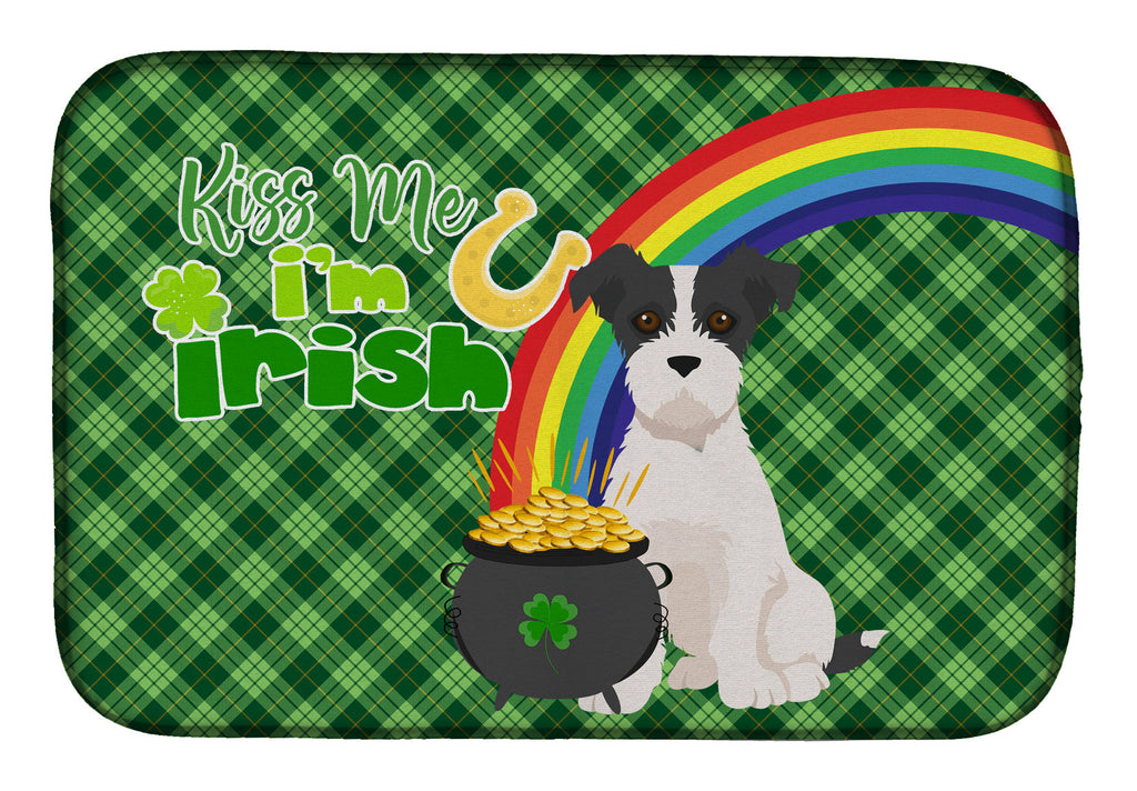Black White Wirehair Jack Russell Terrier St. Patrick's Day Dish Drying Mat Absorbent Dish Drying Mat Pad for Kitchen Counter Dish Drainer Mat for Countertop, 14 x 21", Multicolor
