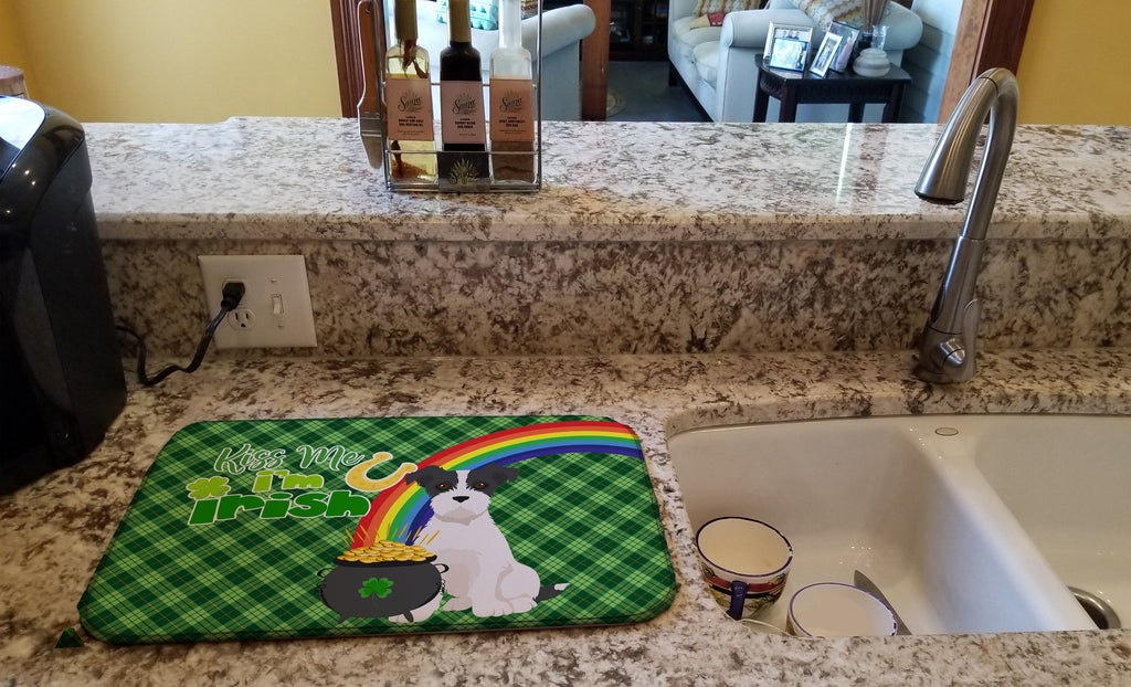 Black White Wirehair Jack Russell Terrier St. Patrick's Day Dish Drying Mat Absorbent Dish Drying Mat Pad for Kitchen Counter Dish Drainer Mat for Countertop, 14 x 21", Multicolor