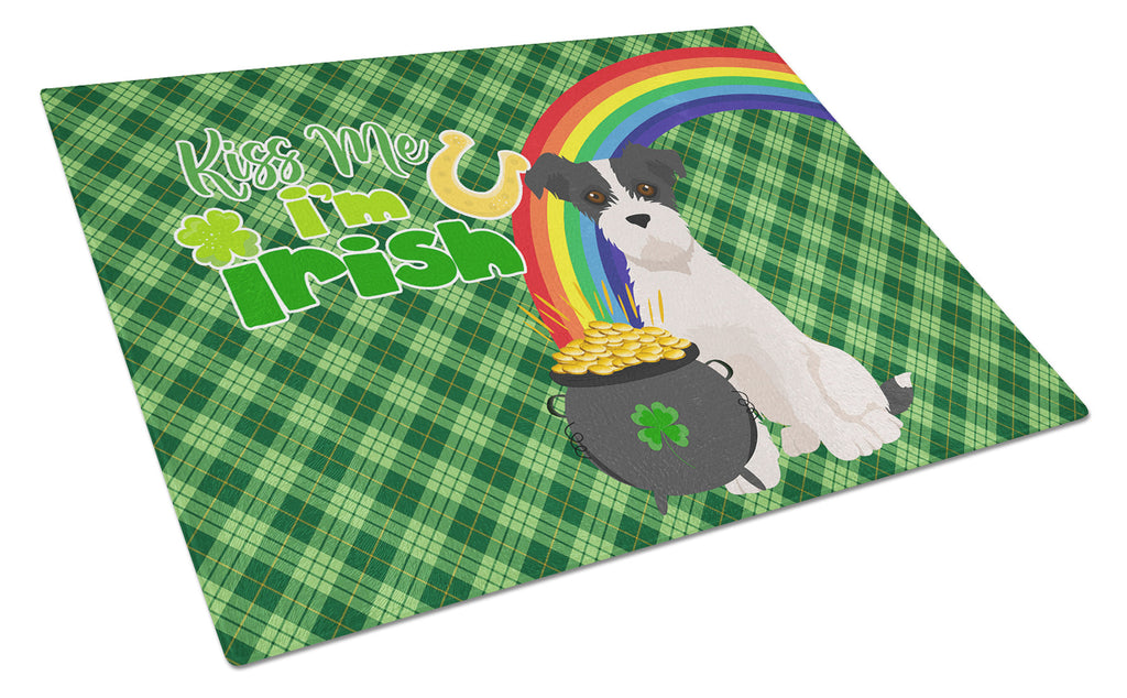 Black White Wirehair Jack Russell Terrier St. Patrick's Day Cutting Board Tempered Glass Kitchen Cutting Surface, Heat Resistant Chopping, Non-Slip Feet, Food Prep & Serving