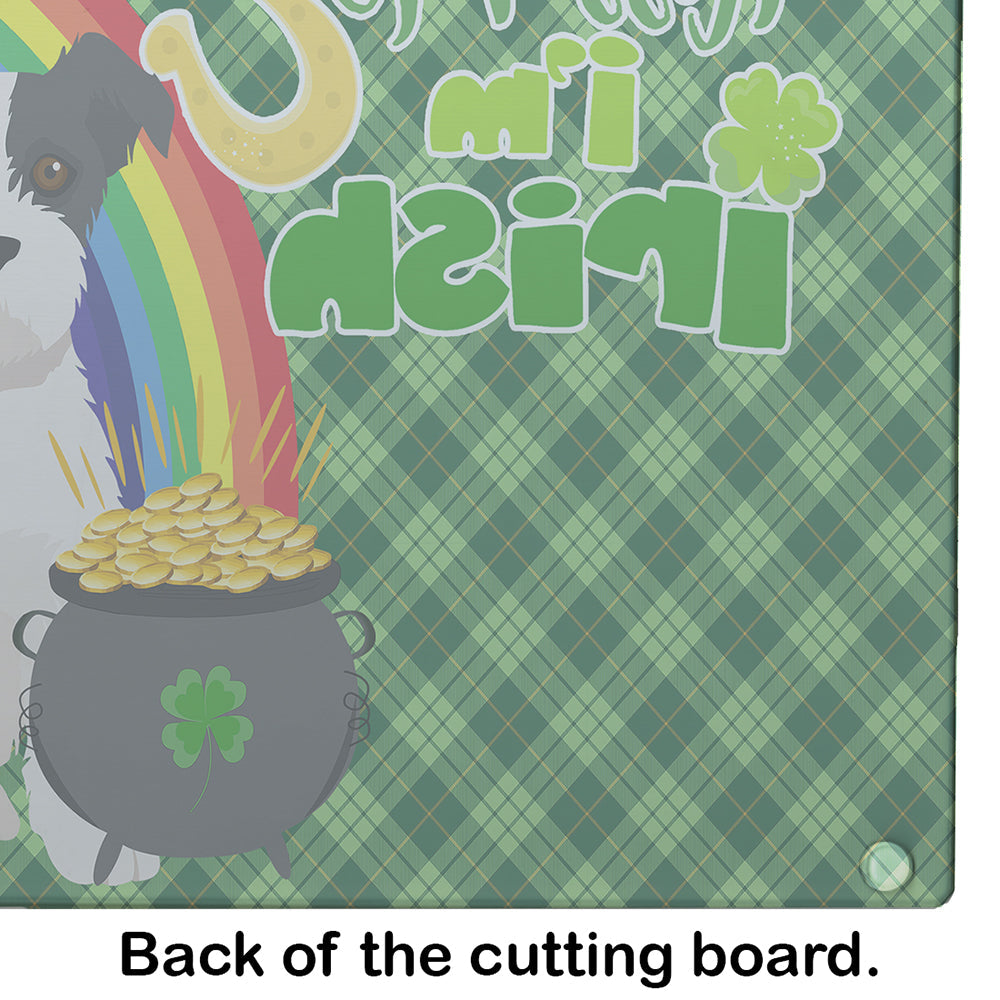 Black White Wirehair Jack Russell Terrier St. Patrick's Day Cutting Board Tempered Glass Kitchen Cutting Surface, Heat Resistant Chopping, Non-Slip Feet, Food Prep & Serving
