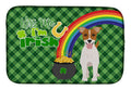 Brown White Smooth Jack Russell Terrier St. Patrick's Day Dish Drying Mat Absorbent Dish Drying Mat Pad for Kitchen Counter Dish Drainer Mat for Countertop, 14 x 21", Multicolor