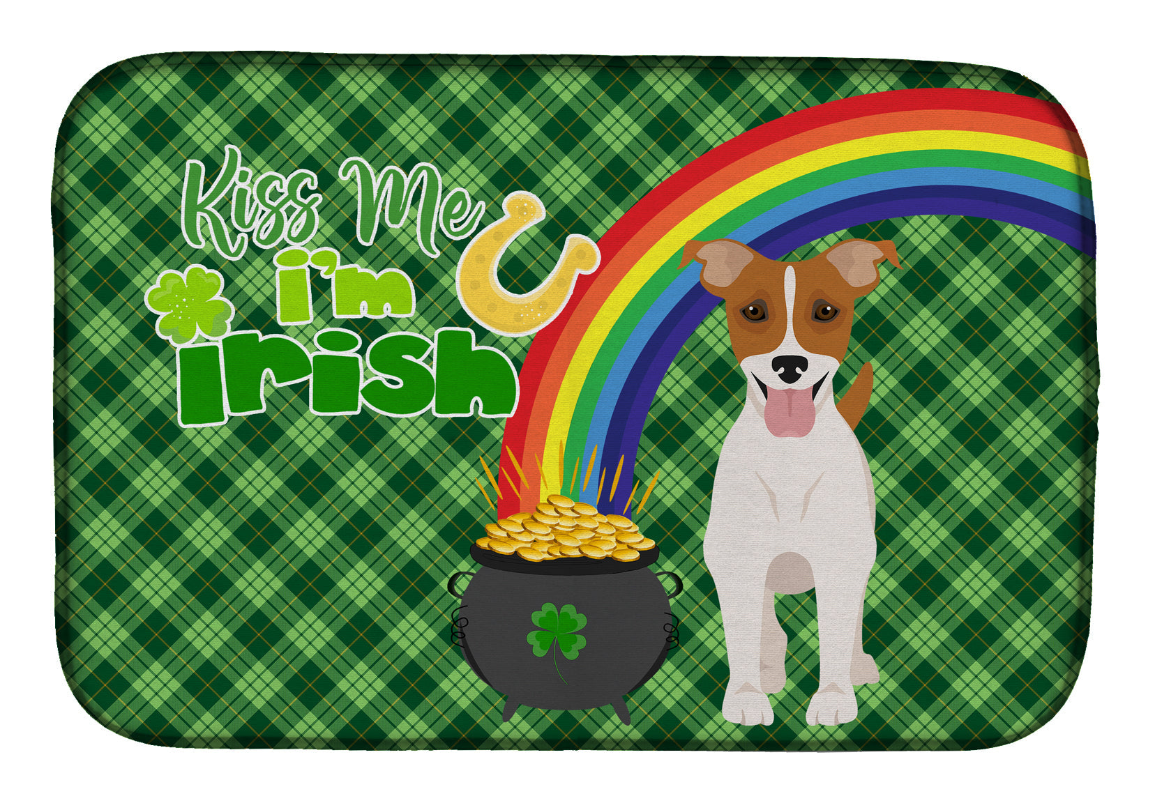 Brown White Smooth Jack Russell Terrier St. Patrick's Day Dish Drying Mat Absorbent Dish Drying Mat Pad for Kitchen Counter Dish Drainer Mat for Countertop, 14 x 21", Multicolor