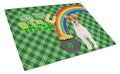 Brown White Smooth Jack Russell Terrier St. Patrick's Day Cutting Board Tempered Glass Kitchen Cutting Surface, Heat Resistant Chopping, Non-Slip Feet, Food Prep & Serving
