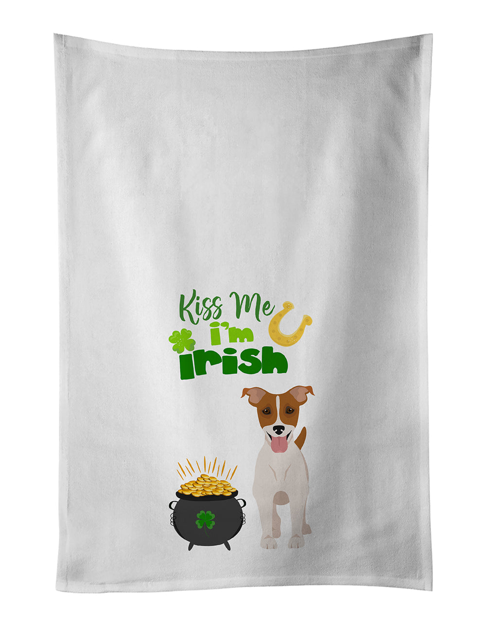 Brown White Smooth Jack Russell Terrier St. Patrick's Day Kitchen Towel Set of 2 White Dish Towels Decorative Bathroom Hand towel for Hand, Face, Hair, Yoga, Tea, Dishcloth, 19 X 28", White