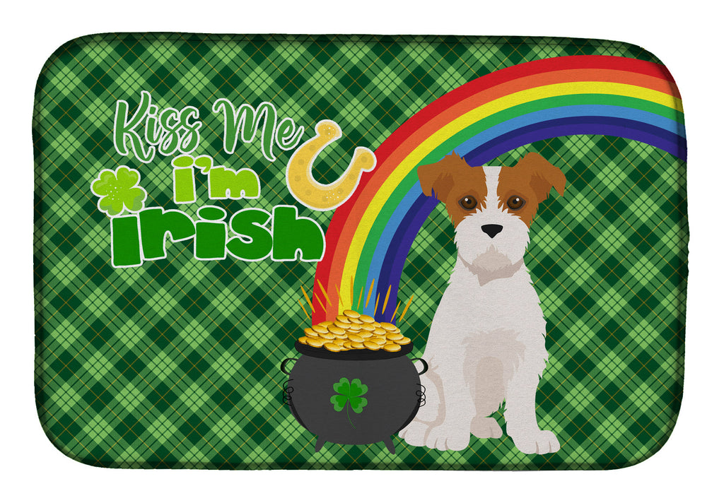 Brown White Wirehair Jack Russell Terrier St. Patrick's Day Dish Drying Mat Absorbent Dish Drying Mat Pad for Kitchen Counter Dish Drainer Mat for Countertop, 14 x 21", Multicolor
