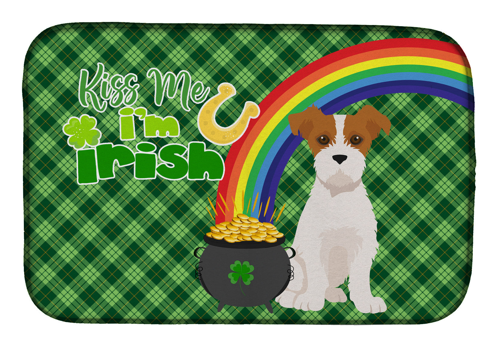 Brown White Wirehair Jack Russell Terrier St. Patrick's Day Dish Drying Mat Absorbent Dish Drying Mat Pad for Kitchen Counter Dish Drainer Mat for Countertop, 14 x 21", Multicolor