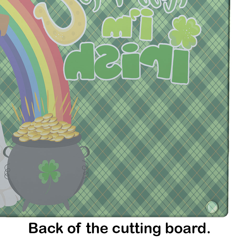 Brown White Wirehair Jack Russell Terrier St. Patrick's Day Cutting Board Tempered Glass Kitchen Cutting Surface, Heat Resistant Chopping, Non-Slip Feet, Food Prep & Serving