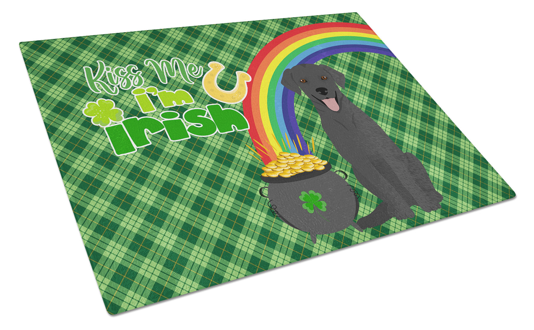 Black Labrador Retriever St. Patrick's Day Cutting Board Tempered Glass Kitchen Cutting Surface, Heat Resistant Chopping, Non-Slip Feet, Food Prep & Serving